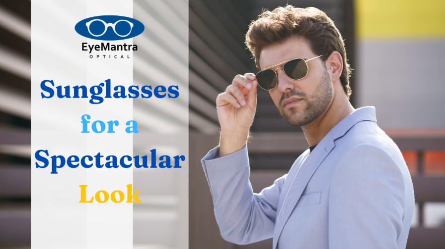 Stylish man wearing fashionable sunglasses from EyeMantra Optical, showcasing a confident and modern look outdoors.