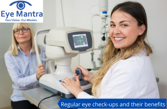Optometrist performing a comprehensive eye examination on patient with modern equipment
