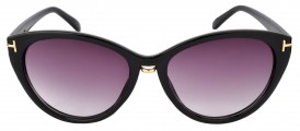 Black cat-eye UV sunglasses with purple tinted lenses